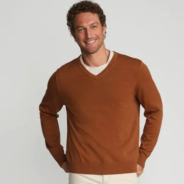 Men's Fine Gauge Cotton V-neck Sweater