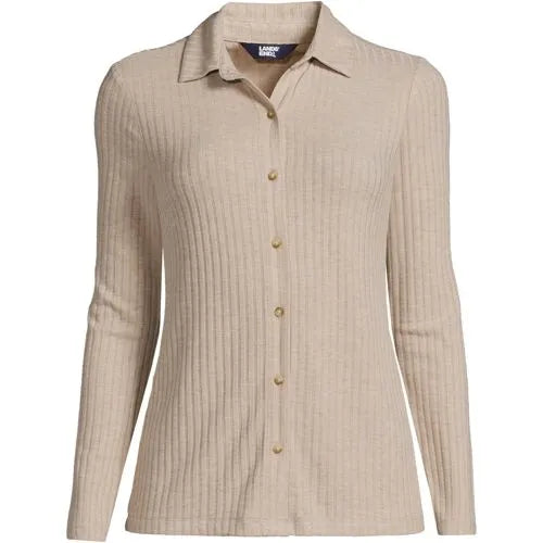 Women's Long Sleeve Wide Rib Button Front Polo