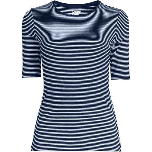Women's Lightweight Jersey Skimming Elbow Sleeve Crew Neck T-shirt