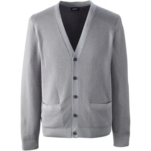 Unisex Herringbone Long Sleeve Button Front Cardigan Sweater