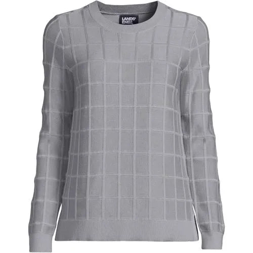 Women's Windowpane Textured Pullover Crew Sweater