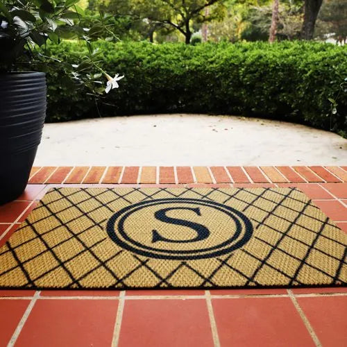 Matterly Neighburly Monogrammed Doormat Argyle