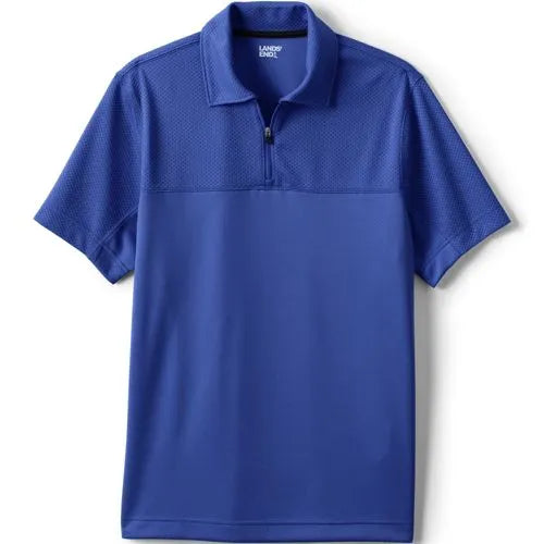 Unisex Short Sleeve Quarter Zip Textured Polo Shirt