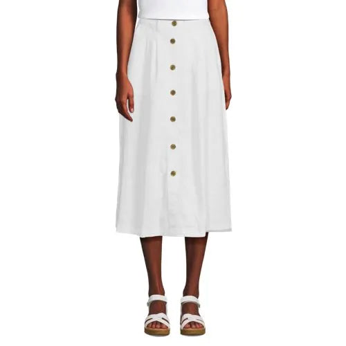 Women's Button Front Linen Midi Skirt