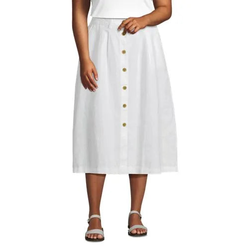 Women's Button Front Linen Midi Skirt