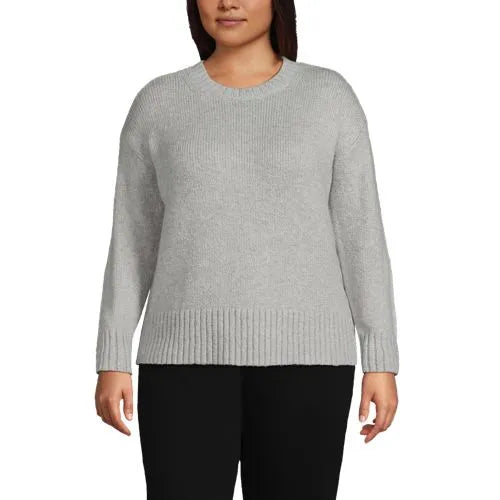 Women's Plus Size Boucle Easy Fit Crew Neck Sweater