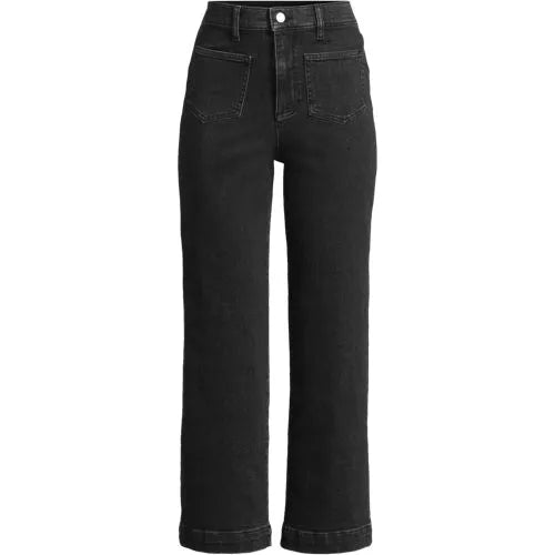 Women's Soft Denim High Rise Wide Leg Patch Pocket Crop Jeans
