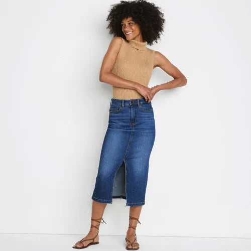 Women's Soft Denim Midi Column Skirt