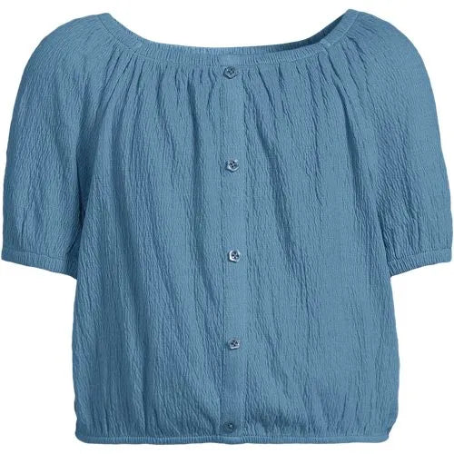 Girls Short Sleeve Knit Gauze Puff Sleeve Top