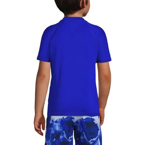 Boys Chlorine Resistant Short Sleeve Crew Neck UPF 50 Rash Guard