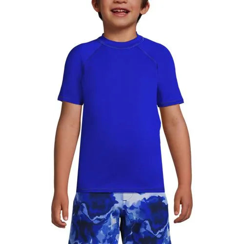 Boys Chlorine Resistant Short Sleeve Crew Neck UPF 50 Rash Guard