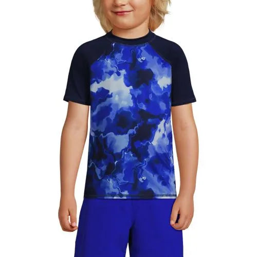 Boys Chlorine Resistant Short Sleeve Crew Neck UPF 50 Rash Guard