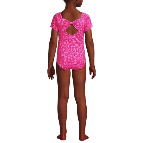 Girls Cap Sleeve Portrait One Piece Swimsuit