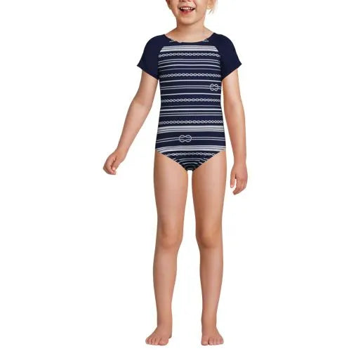 Girls Cap Sleeve Portrait One Piece Swimsuit