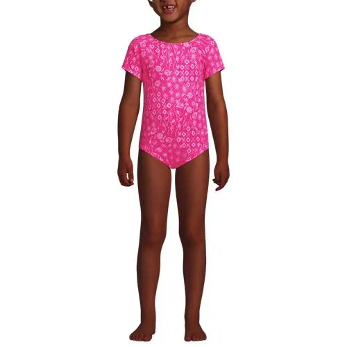 Girls Cap Sleeve Portrait One Piece Swimsuit