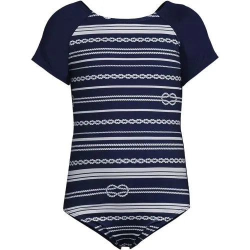 Girls Cap Sleeve Portrait One Piece Swimsuit