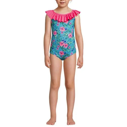 Girls Scoop Ruffle Neck One Piece Swimsuit
