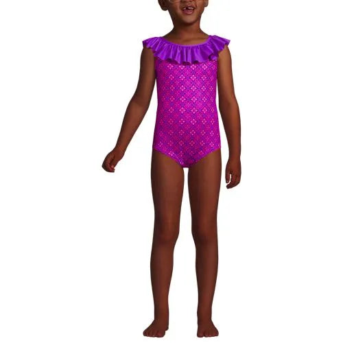 Girls Scoop Ruffle Neck One Piece Swimsuit