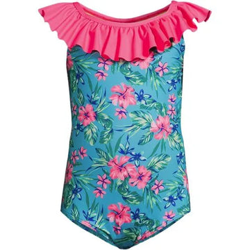 Girls Scoop Ruffle Neck One Piece Swimsuit