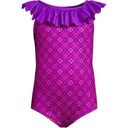 Girls Scoop Ruffle Neck One Piece Swimsuit