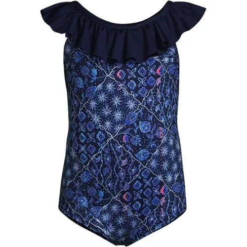 Girls Scoop Ruffle Neck One Piece Swimsuit