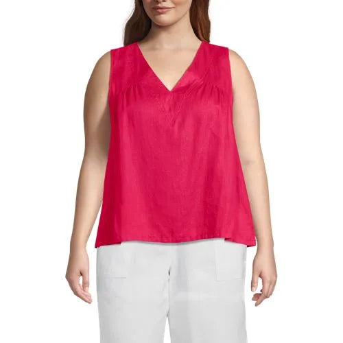 Women's Plus Size Linen V-neck Top