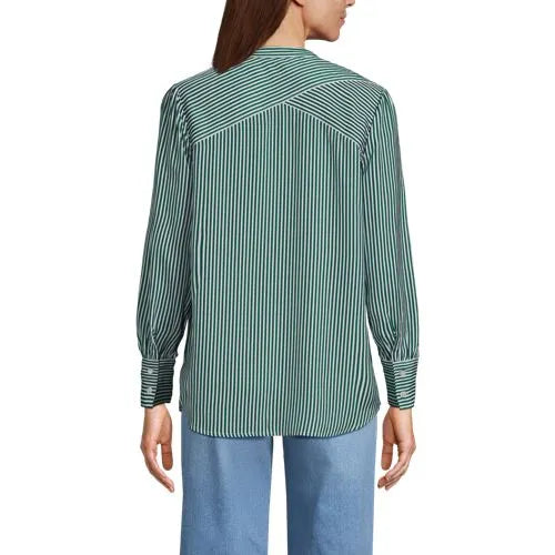 Women's Banded Collar Button Front Shirt