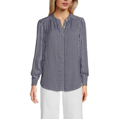 Women's Banded Collar Button Front Shirt
