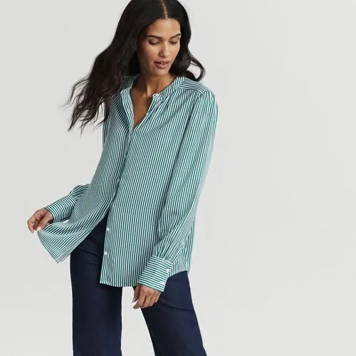 Women's Banded Collar Button Front Shirt
