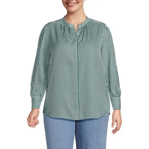 Women's Banded Collar Button Front Shirt