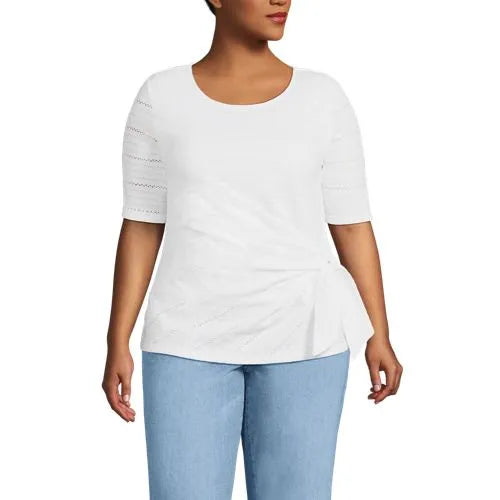Women's Plus Size Lightweight Jersey Eyelet Side Tie Top