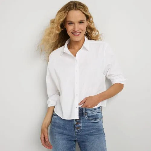 Women's Cotton Cropped Long Sleeve Shirt