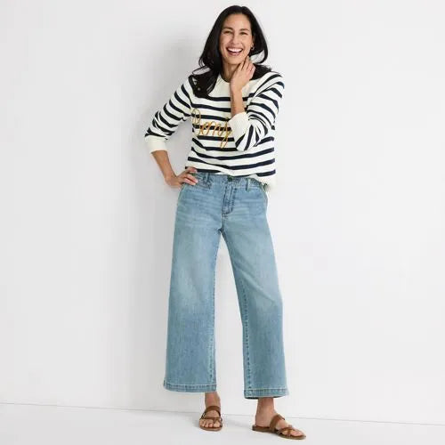 Women's Mid Rise Denim Wide Leg Ankle Jeans