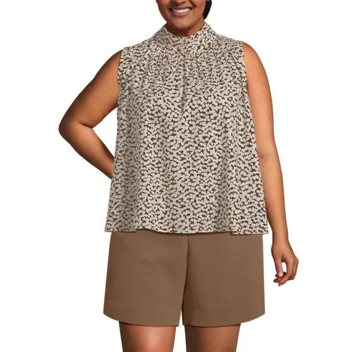 Women's Plus Size Cotton Voile Mock Neck Blouse