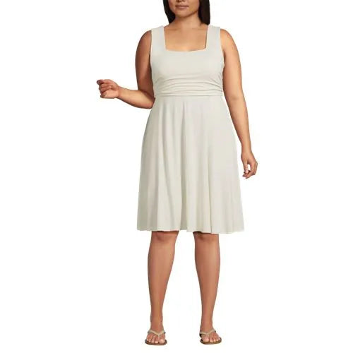 Women's Plus Size Cupro Fit and Flare Sleeveless Dress
