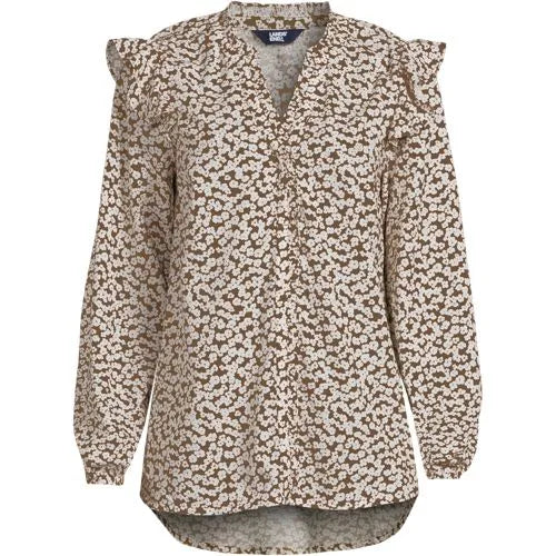 Women's Cotton Voille Ruffle Front Blouse