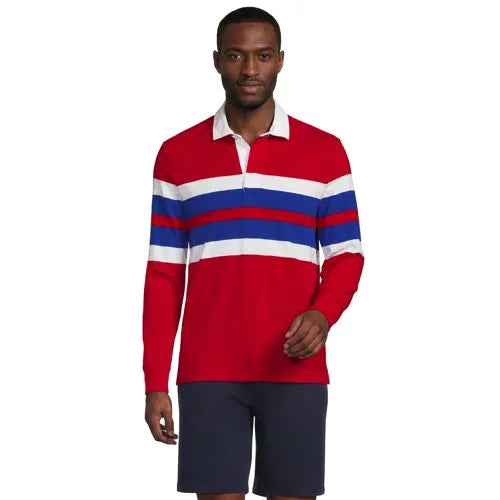 Men's Long Sleeve Lightweight Slub Rugby Polo