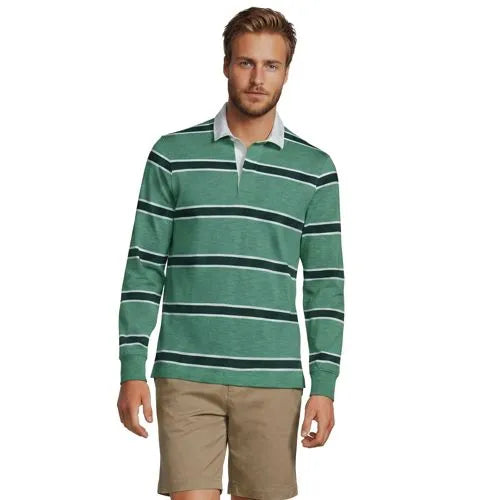 Men's Long Sleeve Lightweight Slub Rugby Polo