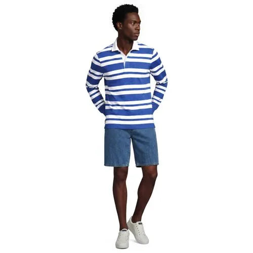 Men's Long Sleeve Lightweight Slub Rugby Polo