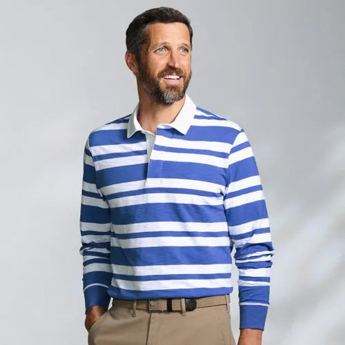 Men's Long Sleeve Lightweight Slub Rugby Polo
