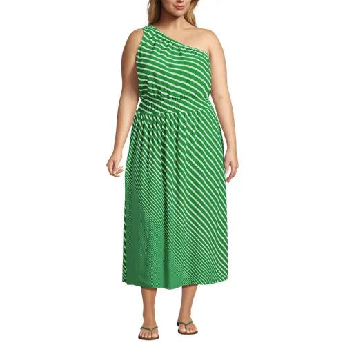 Women's Plus Size One Shoulder Crepe Midi Dress
