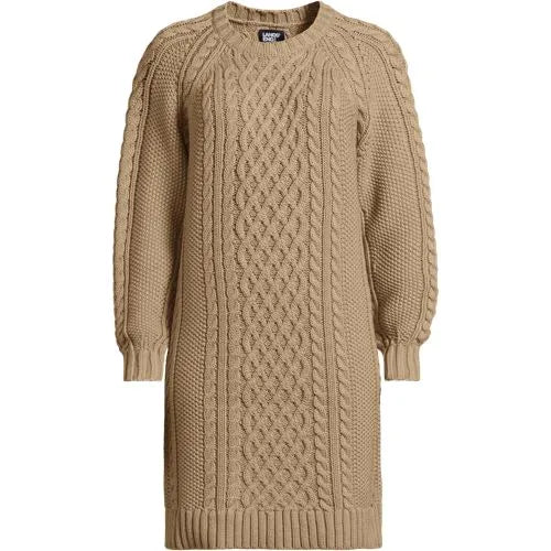 Women's Cotton Blend Cable Crew Neck Sweater Dress