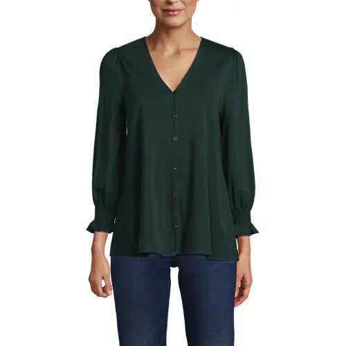 Women's 3/4 Sleeve Lightweight Jersey Button Front Top