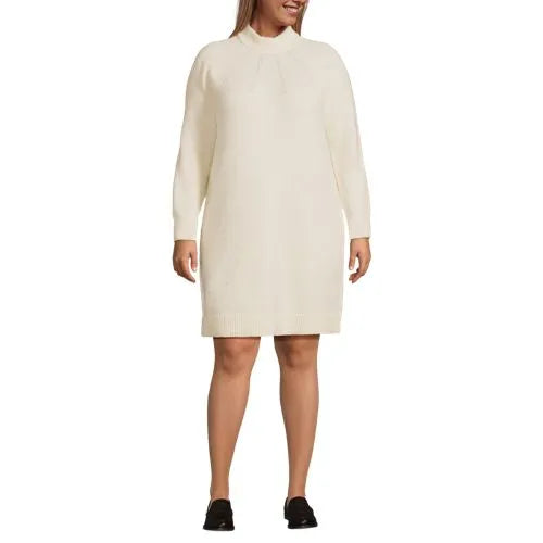 Women's Boucle Long Sleeve Raglan Mock Neck Sweater Dress