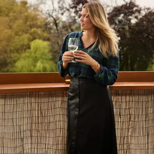 Women's Faux Leather Button Front Midi Skirt