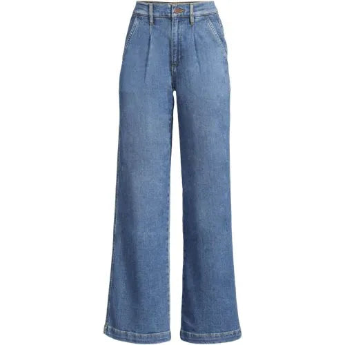 Women's High Rise Soft Denim Pleated Wide Leg Trousers