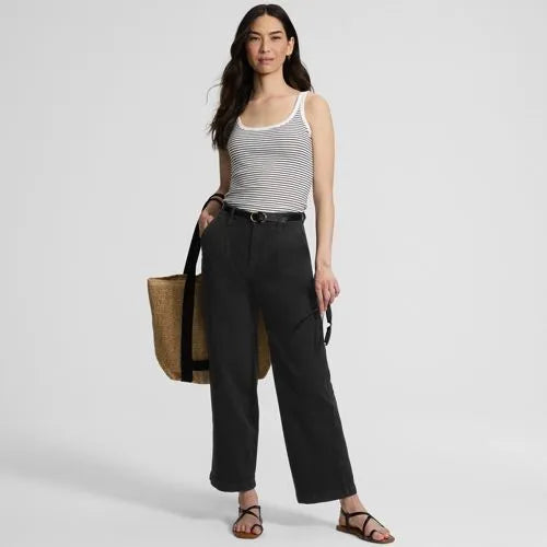Women's High Rise Soft Denim Pleated Wide Leg Trousers