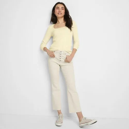 Women's Recycled Denim High Rise Button Front Kick Flare Crop Jeans