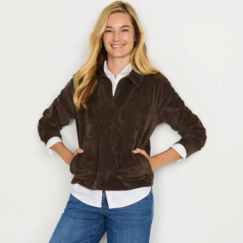 Women's Long Sleeve Sport Cord Quarter Zip Pullover