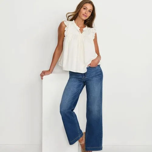 Women's Split Neck Satin Ruffle Blouse
